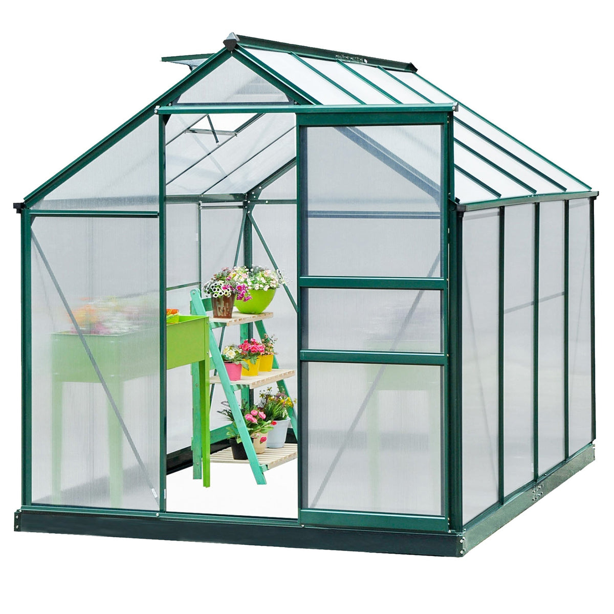 Outsunny BloomGreen 6' x 8' Greenhouse with Rain Gutter and Roof Vent Dark Green - 845-059