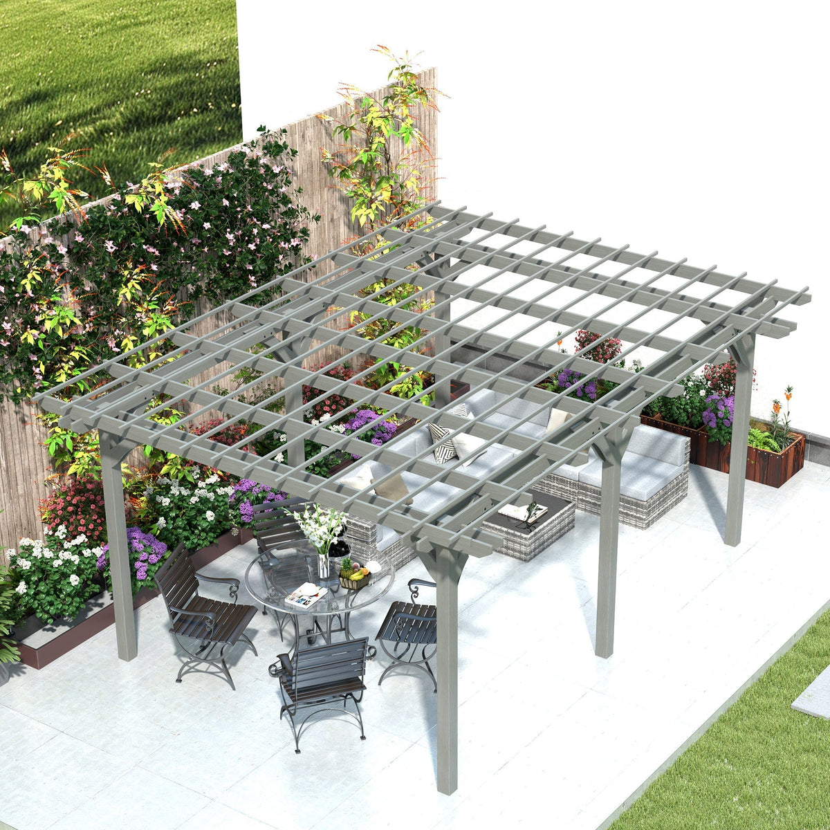 Outsunny 12' x 16' Wood Gazebo Pergola with Sturdy Frame for Climbing Plants, Gray - 84C-417V01GY