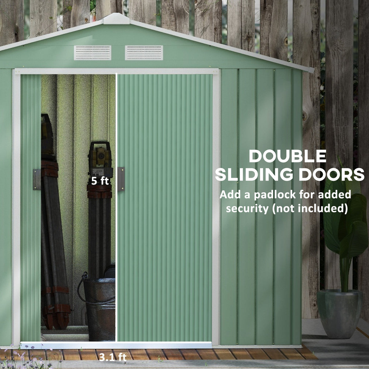 Outsunny EverBase 7' x 4' Outdoor Storage Shed with Foundation Kit, Double Lockable Door & Air Vents, Light Green - 845-030YG