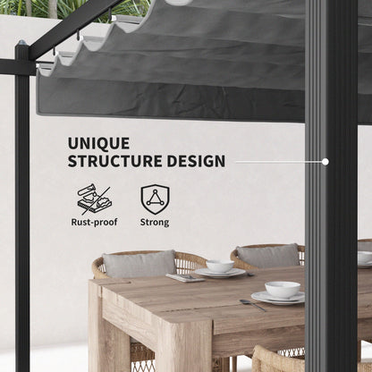 Outsunny 13' x 13' Aluminum Retractable Pergola Canopy, for Garden Patio Backyard Deck, Gray - 84C-567V00GY