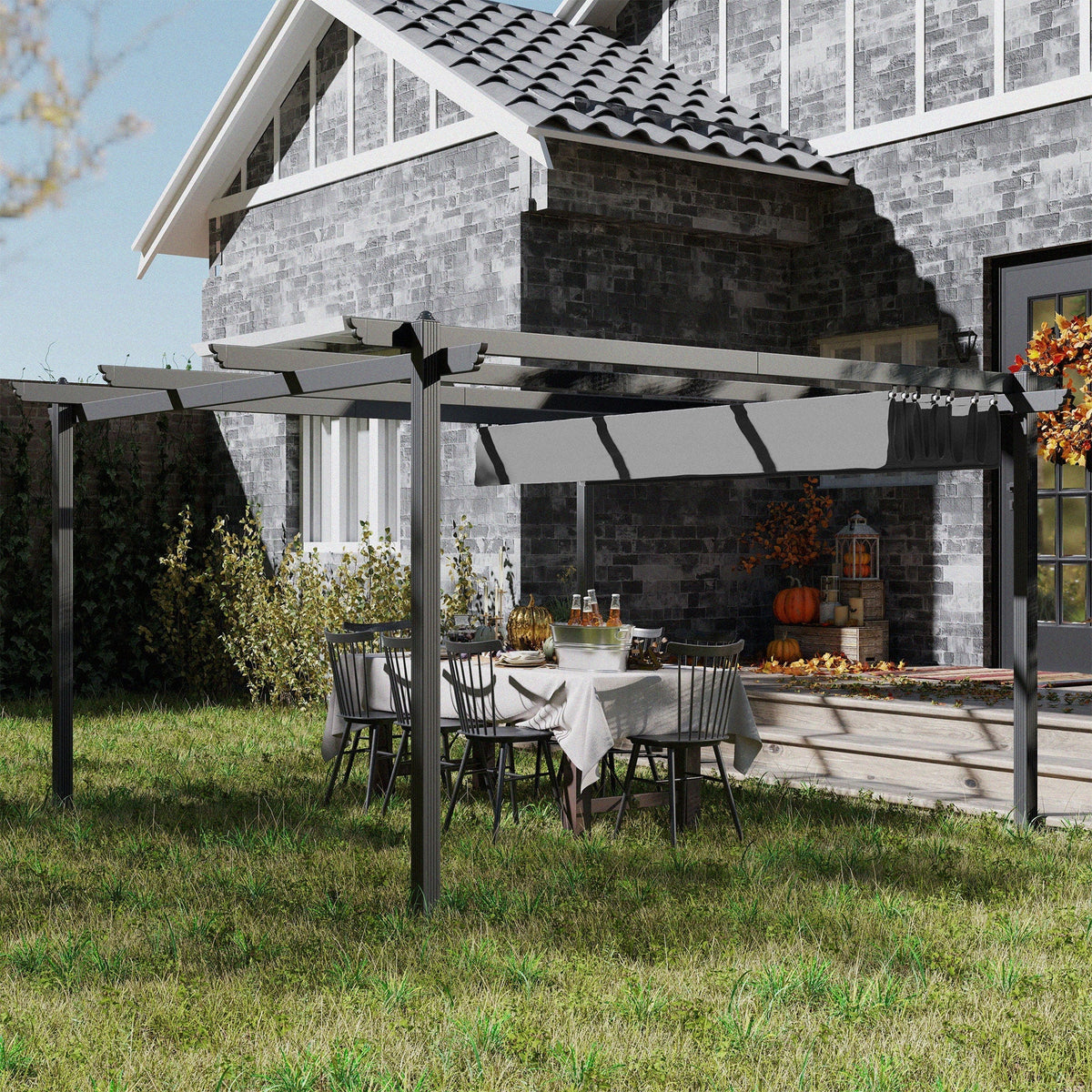 Outsunny 13' x 13' Aluminum Retractable Pergola Canopy, for Garden Patio Backyard Deck, Gray - 84C-567V00GY