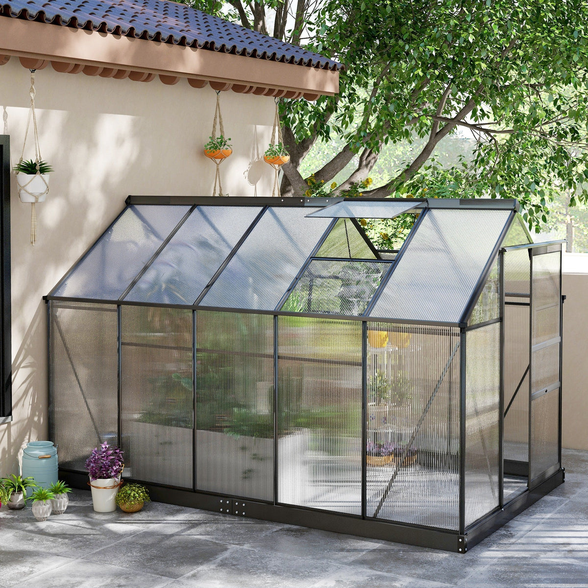 Outsunny BloomGreen 6' x 10' Greenhouse with Rain Gutter and Roof Vent Gray - 845-059V01GY
