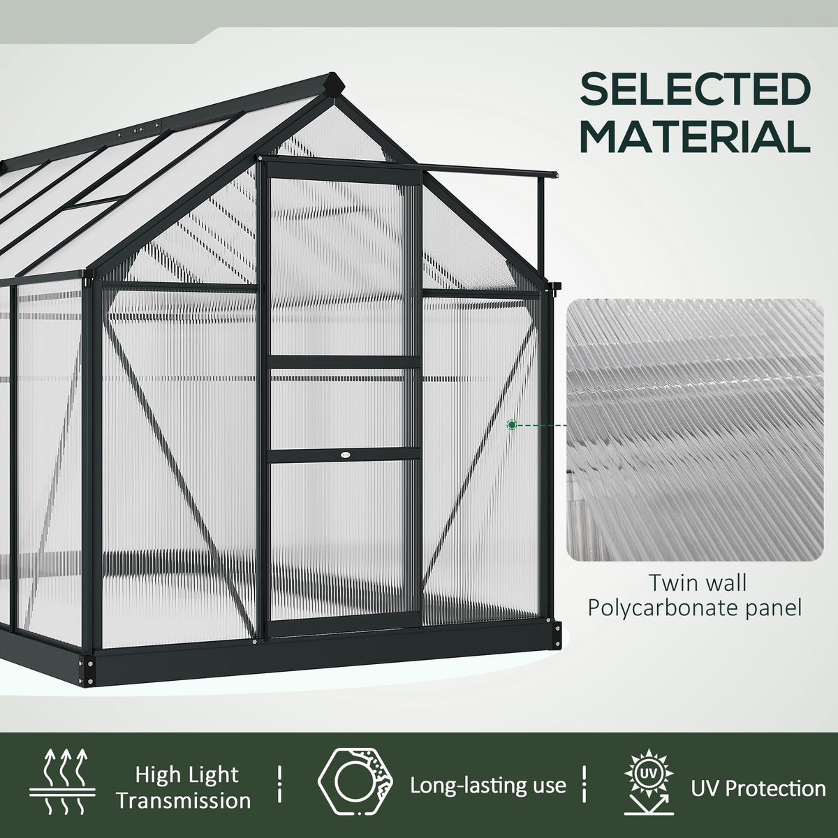 Outsunny BloomGreen 6' x 10' Greenhouse with Rain Gutter and Roof Vent Gray - 845-059V01GY