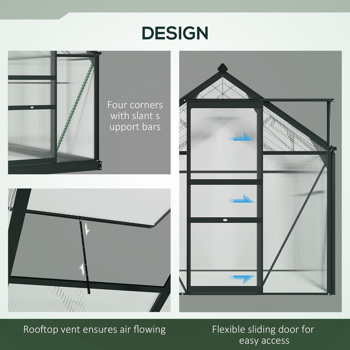 Outsunny BloomGreen 6' x 10' Greenhouse with Rain Gutter and Roof Vent Gray - 845-059V01GY