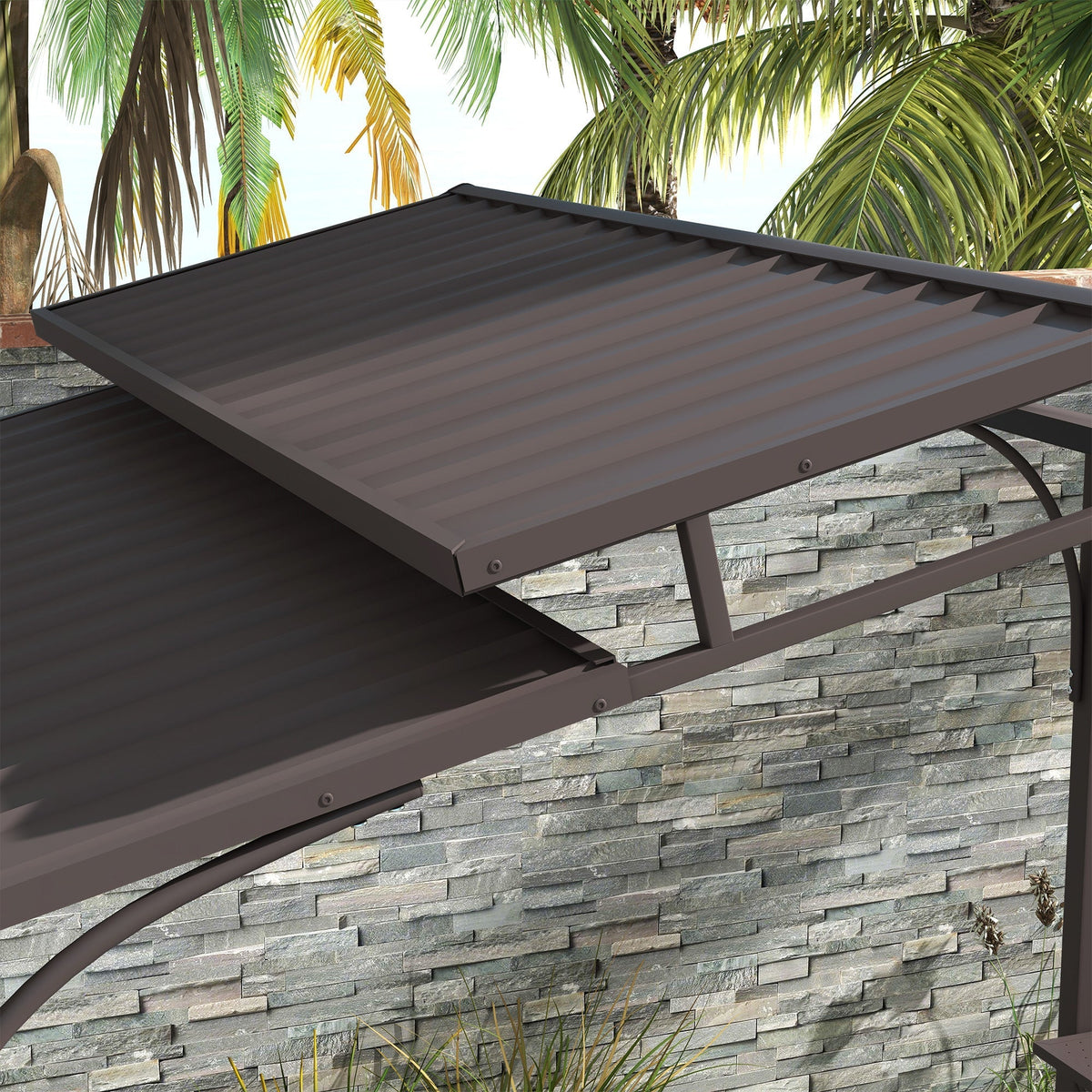 Outsunny 8' x 5' BBQ Grill Gazebo, Double Tiered Roof, Steel Frame, 2 Shelves, Brown - 84C-221V00BN