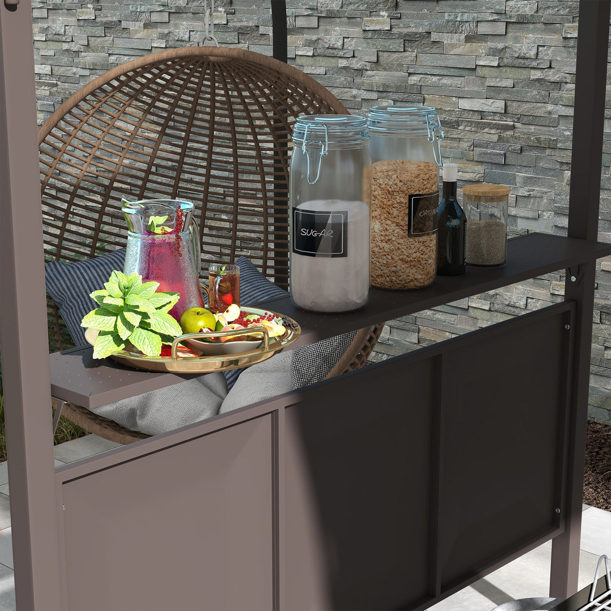 Outsunny 8' x 5' BBQ Grill Gazebo, Double Tiered Roof, Steel Frame, 2 Shelves, Brown - 84C-221V00BN