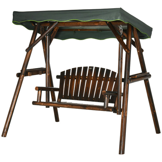 Outsunny 2-Person Outdoor Hanging Swing Chair with Adjustable Canopy and Side Trays - 84A-216