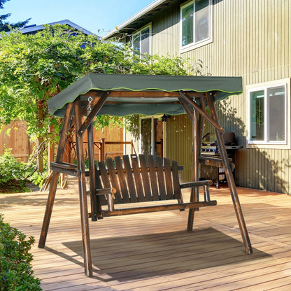 Outsunny 2-Person Outdoor Hanging Swing Chair with Adjustable Canopy and Side Trays - 84A-216