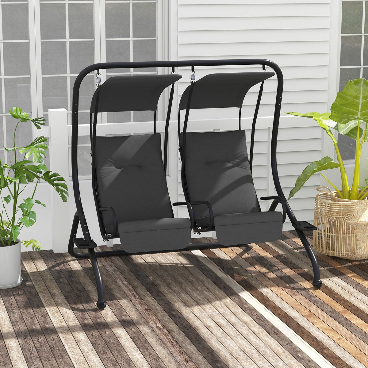 Outsunny 2-Seater Outdoor Swing Chair with Canopy for Porch, Patio, Backyard - Gray - 84A-052V03GY
