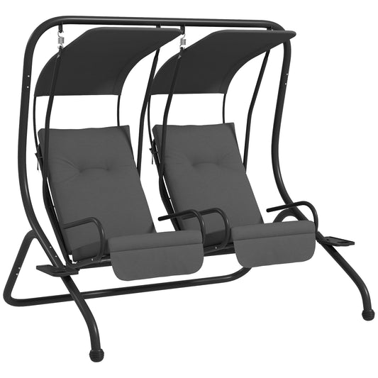 Outsunny 2-Seater Outdoor Swing Chair with Canopy for Porch, Patio, Backyard - Gray - 84A-052V03GY