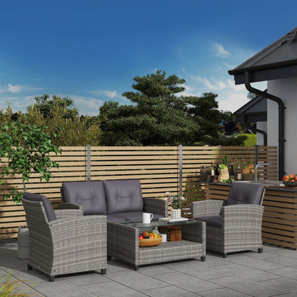 Outsunny 4-Piece PE Wicker Patio Set with Two-tier Coffee Table & Cushions, Charcoal - 860-117V01TN