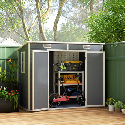 Outsunny EverBase 8' x 4' Outdoor Storage Shed with Window, Lockable Doors and Vents, Gray - 84H-156V00GY