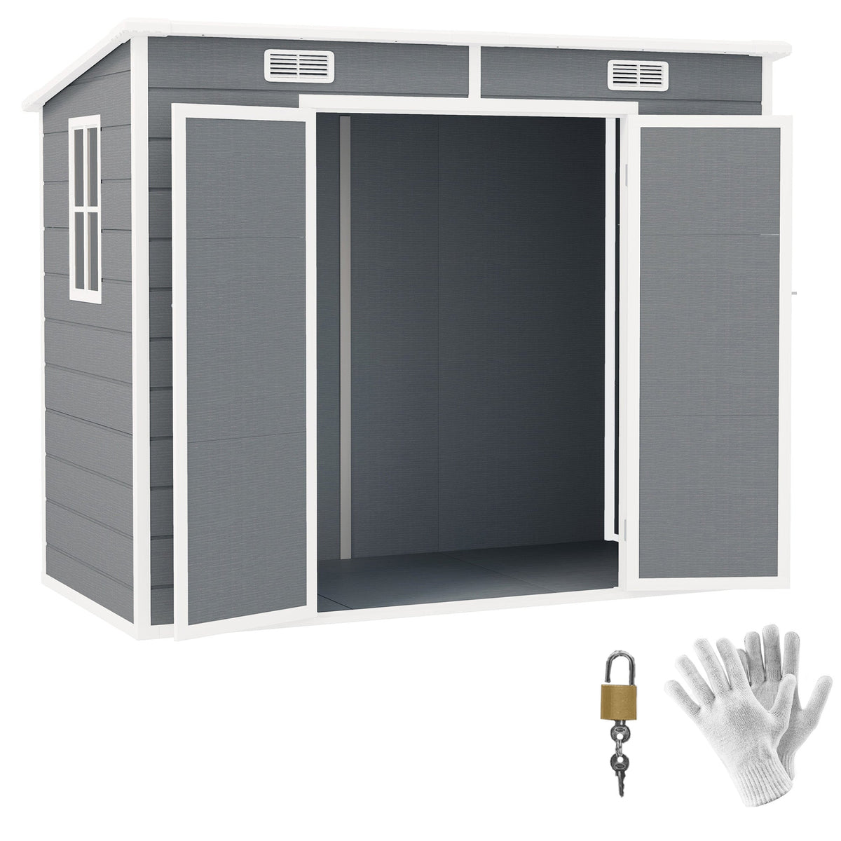 Outsunny EverBase 8' x 4' Outdoor Storage Shed with Window, Lockable Doors and Vents, Gray - 84H-156V00GY