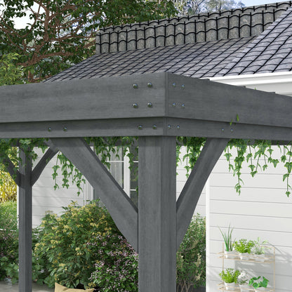 Outsunny 10' x 12' Wooden Pergola, Grape Vine Gazebo, Concrete Anchors, Garden, Patio, Backyard, Deck, Gray - 84C-416V00GY