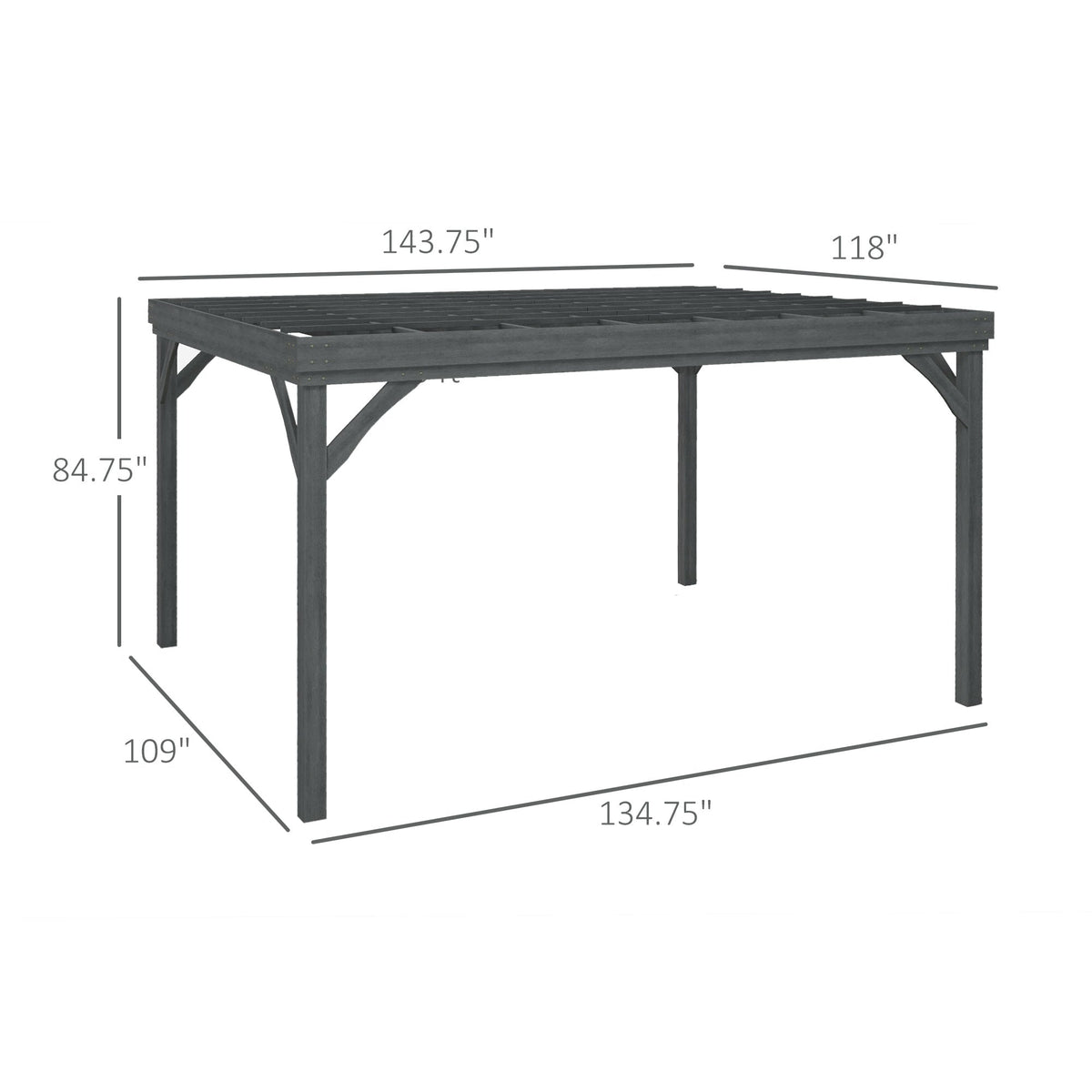 Outsunny 10' x 12' Wooden Pergola, Grape Vine Gazebo, Concrete Anchors, Garden, Patio, Backyard, Deck, Gray - 84C-416V00GY