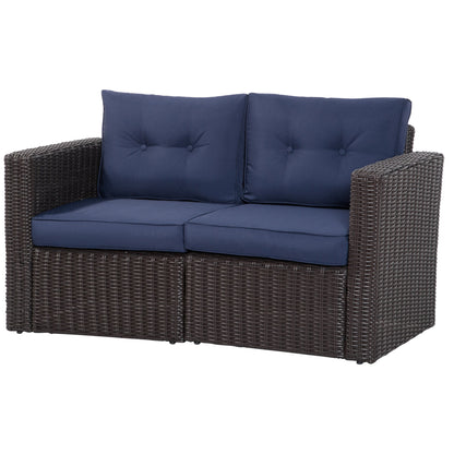 Outsunny 2-Piece Patio Corner Sofa Set with Curved Armrests &amp; Padded Cushions, Dark Blue - 860-204DB