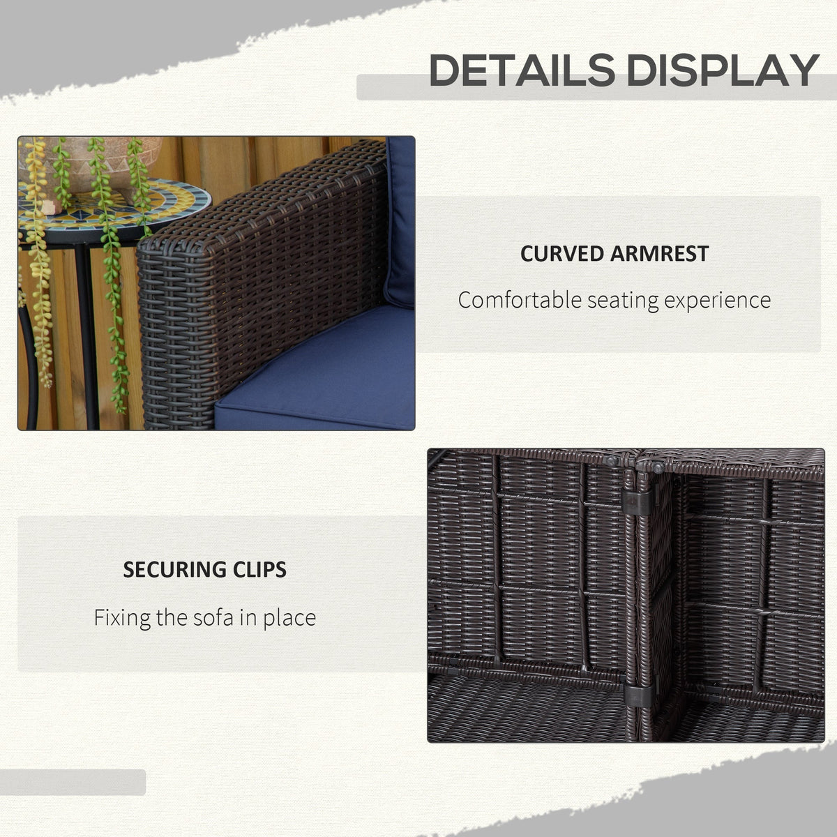 Outsunny 2-Piece Patio Corner Sofa Set with Curved Armrests &amp; Padded Cushions, Dark Blue - 860-204DB