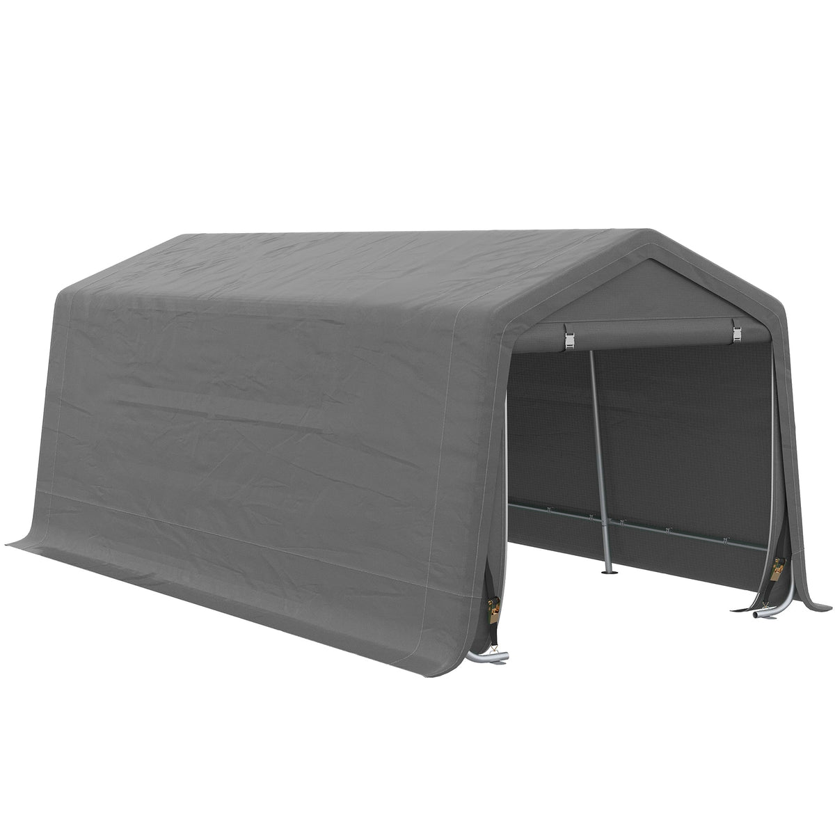 Outsunny 10' x 20' Portable Carport, Heavy-Duty Storage Tent, Anti-UV PE Cover, Double Zipper Doors, Gray - 84C-380V00GY
