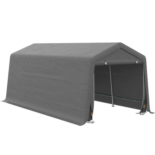 Outsunny 10' x 20' Portable Carport, Heavy-Duty Storage Tent, Anti-UV PE Cover, Double Zipper Doors, Gray - 84C-380V00GY