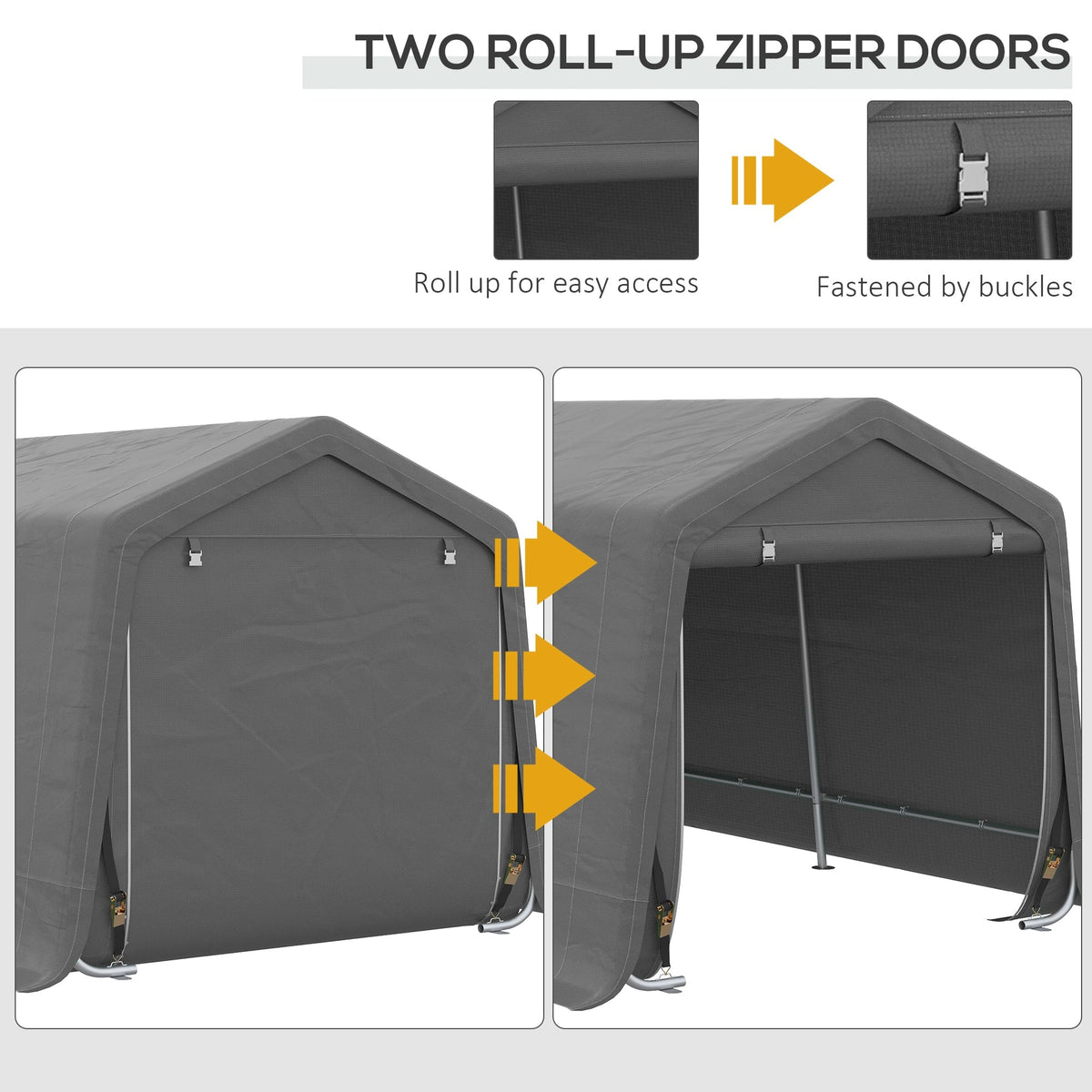 Outsunny 10' x 20' Portable Carport, Heavy-Duty Storage Tent, Anti-UV PE Cover, Double Zipper Doors, Gray - 84C-380V00GY