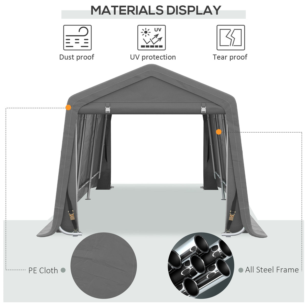 Outsunny 10' x 20' Portable Carport, Heavy-Duty Storage Tent, Anti-UV PE Cover, Double Zipper Doors, Gray - 84C-380V00GY