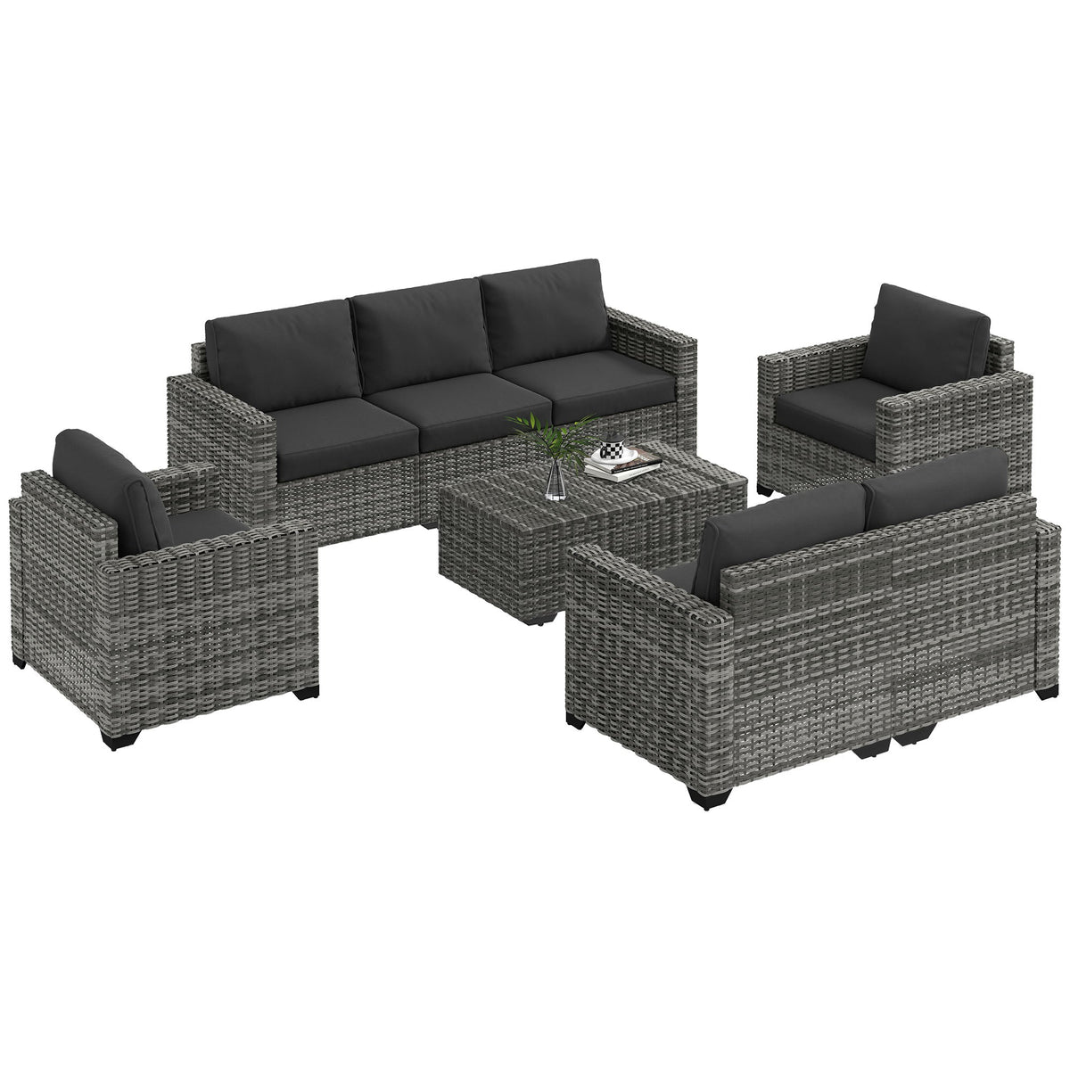Outsunny 5 Piece Patio Furniture Set with Sofa, Loveseat, Storage Table, Cushions, Dark Gray - 860-309V00GG