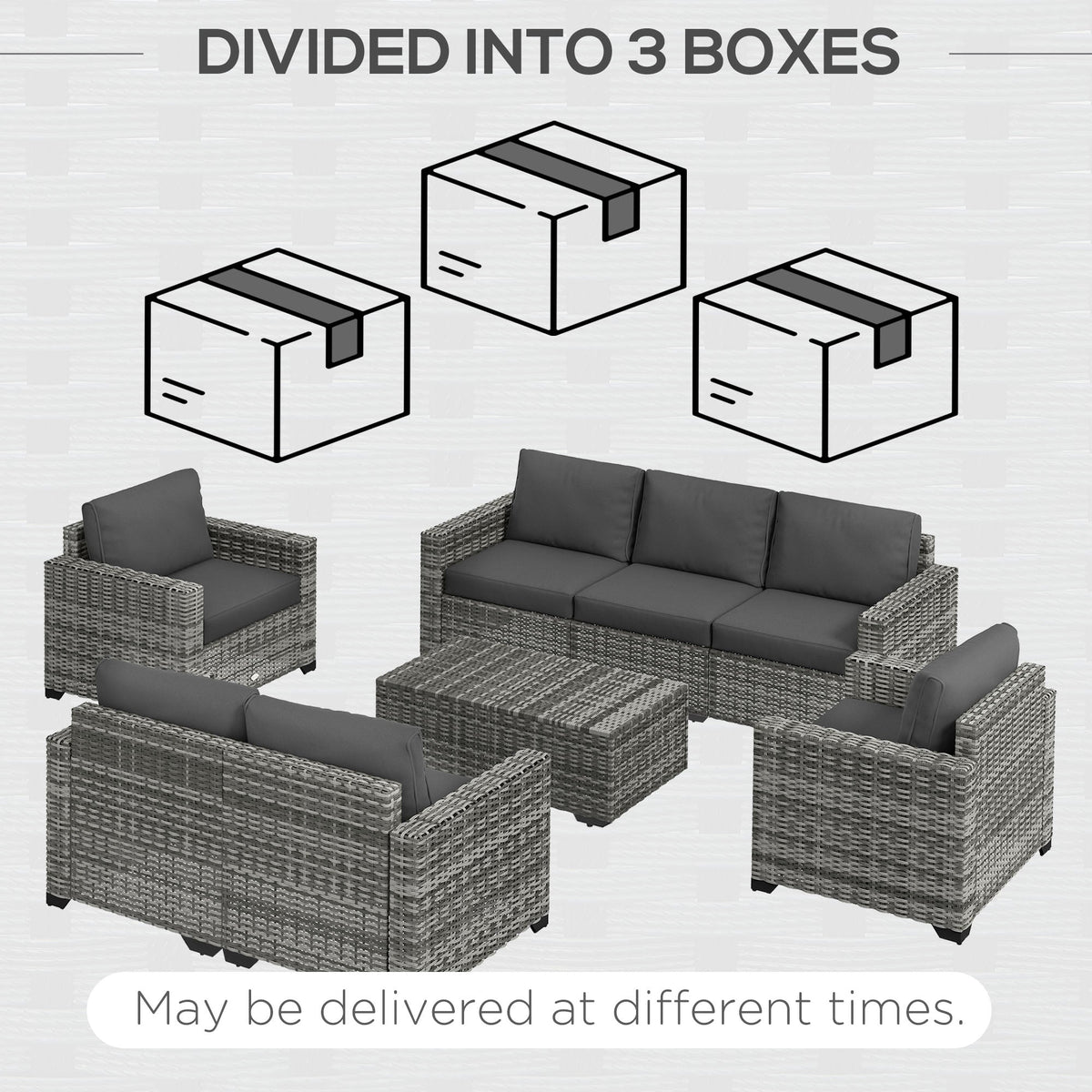 Outsunny 5 Piece Patio Furniture Set with Sofa, Loveseat, Storage Table, Cushions, Dark Gray - 860-309V00GG