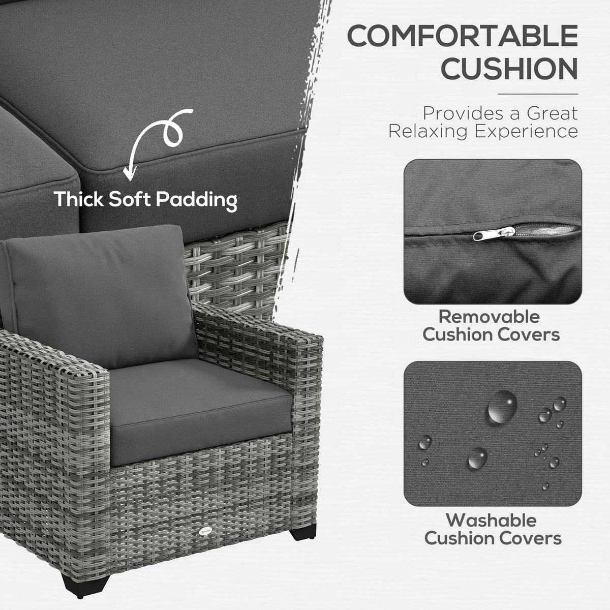 Outsunny 5 Piece Patio Furniture Set with Sofa, Loveseat, Storage Table, Cushions, Dark Gray - 860-309V00GG