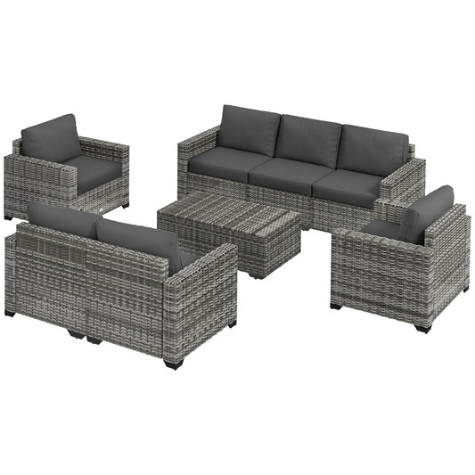 Outsunny 5 Piece Patio Furniture Set with Sofa, Loveseat, Storage Table, Cushions, Dark Gray - 860-309V00GG