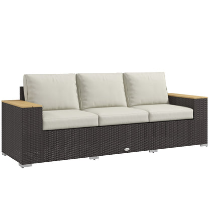 Outsunny 3-Seat Outdoor PE Wicker Sofa with Cushions, Wide Armrests, Beige - 860-304V00BN
