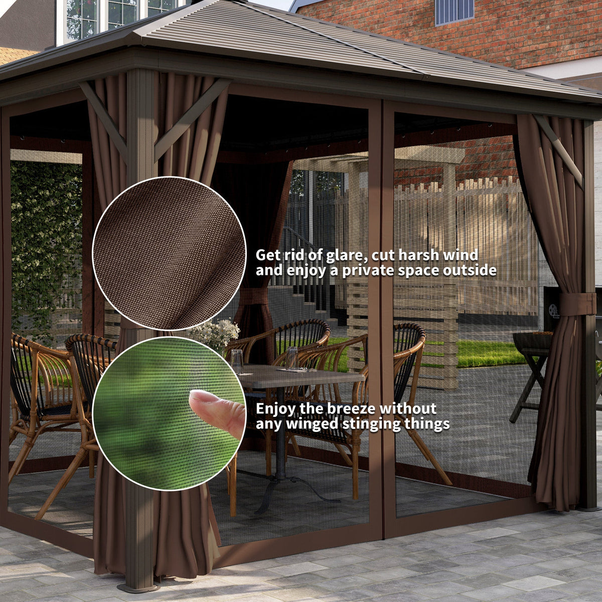 Outsunny 10' x 10' Hardtop Gazebo with Aluminum Frame & Curtains, Dark Brown - 84C-094V03DR