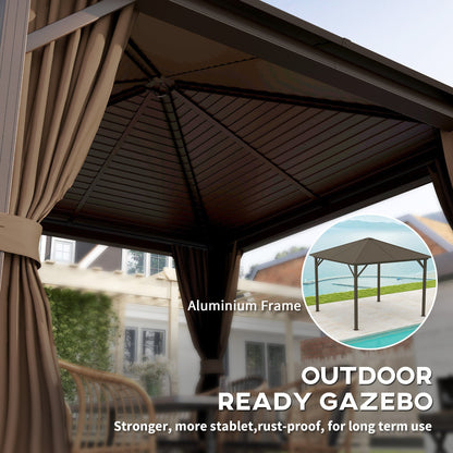 Outsunny 10' x 10' Hardtop Gazebo with Aluminum Frame & Curtains, Dark Brown - 84C-094V03DR