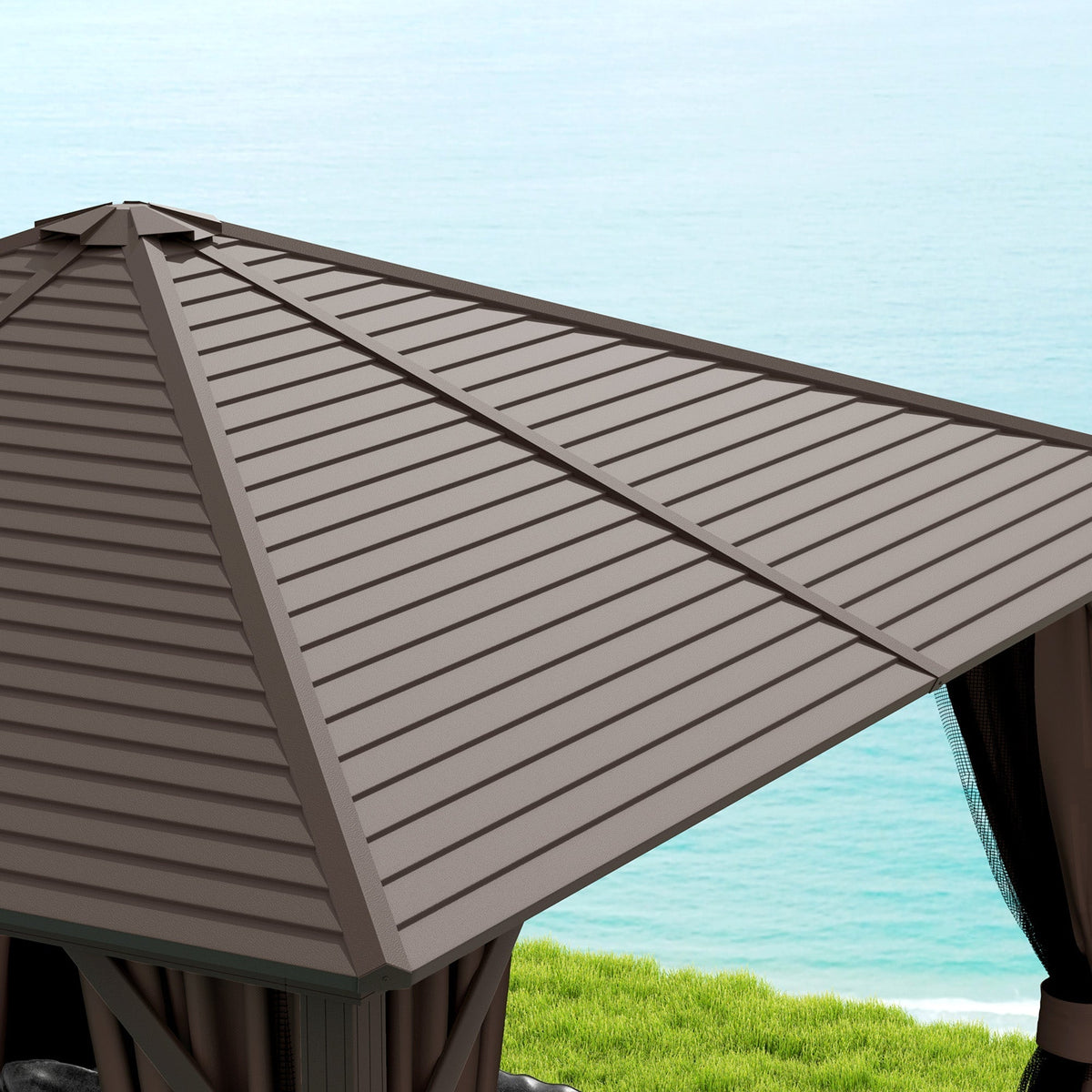 Outsunny 10' x 10' Hardtop Gazebo with Aluminum Frame & Curtains, Dark Brown - 84C-094V03DR