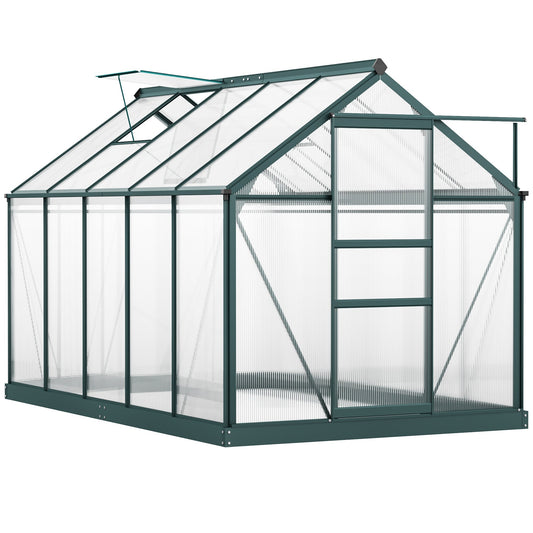 Outsunny BloomGreen 6' x 10' Greenhouse with Rain Gutter and Roof Vent Dark Green - 845-059V01