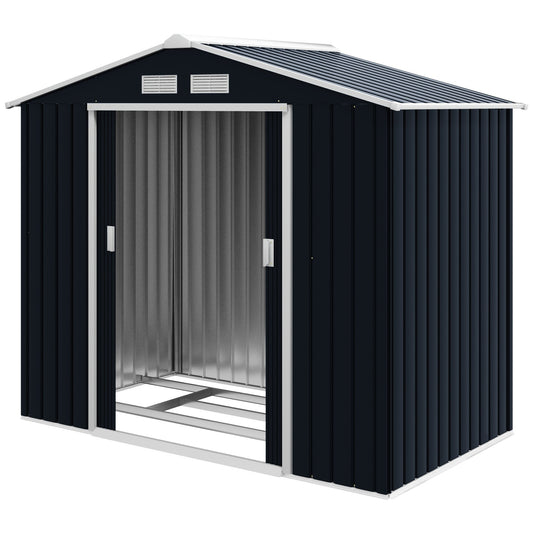 Outsunny EverBase 7' x 4' Outdoor Storage Shed with Foundation Kit, Double Lockable Door & Air Vents, Dark Gray - 845-030CG