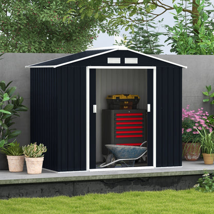 Outsunny EverBase 7' x 4' Outdoor Storage Shed with Foundation Kit, Double Lockable Door & Air Vents, Dark Gray - 845-030CG