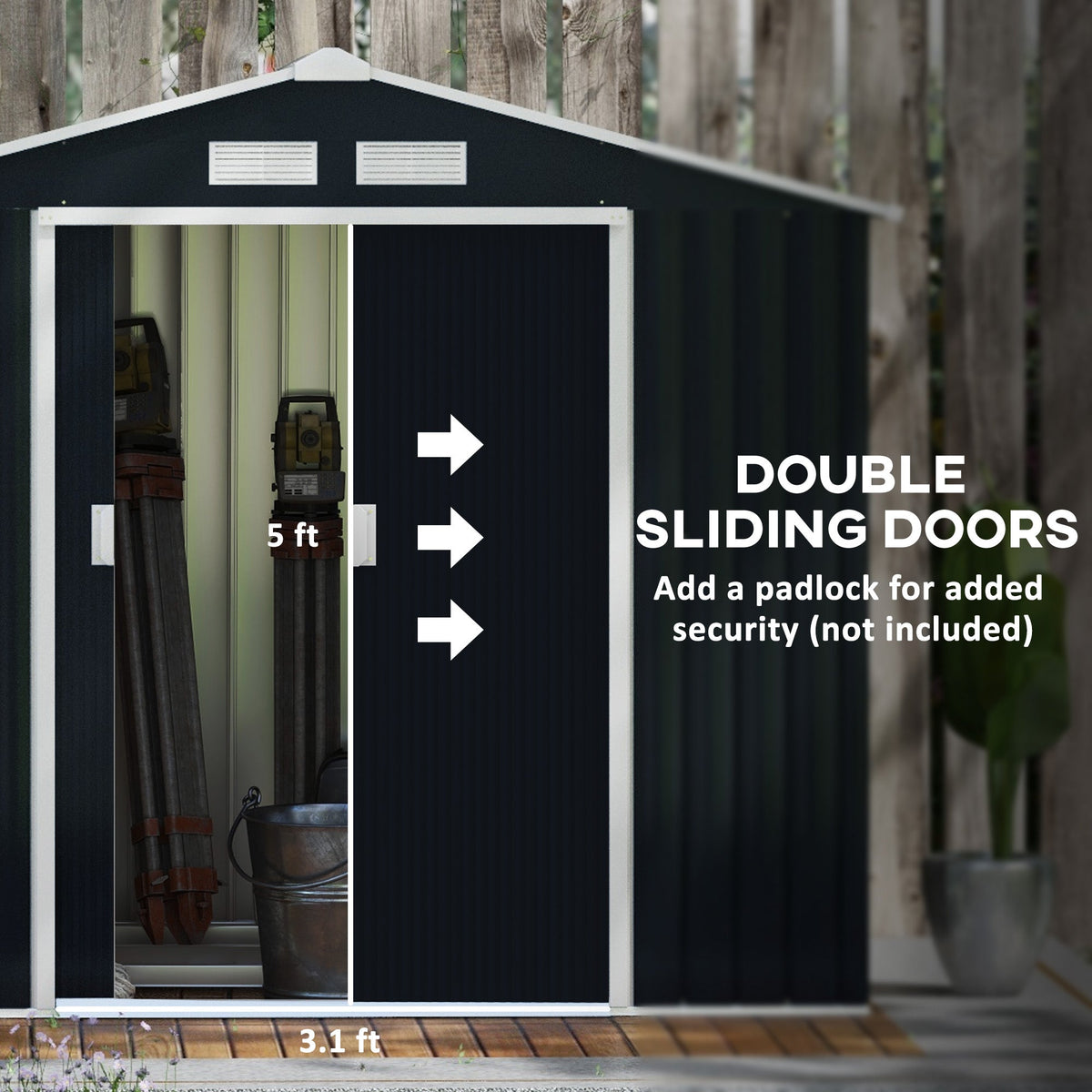 Outsunny EverBase 7' x 4' Outdoor Storage Shed with Foundation Kit, Double Lockable Door & Air Vents, Dark Gray - 845-030CG