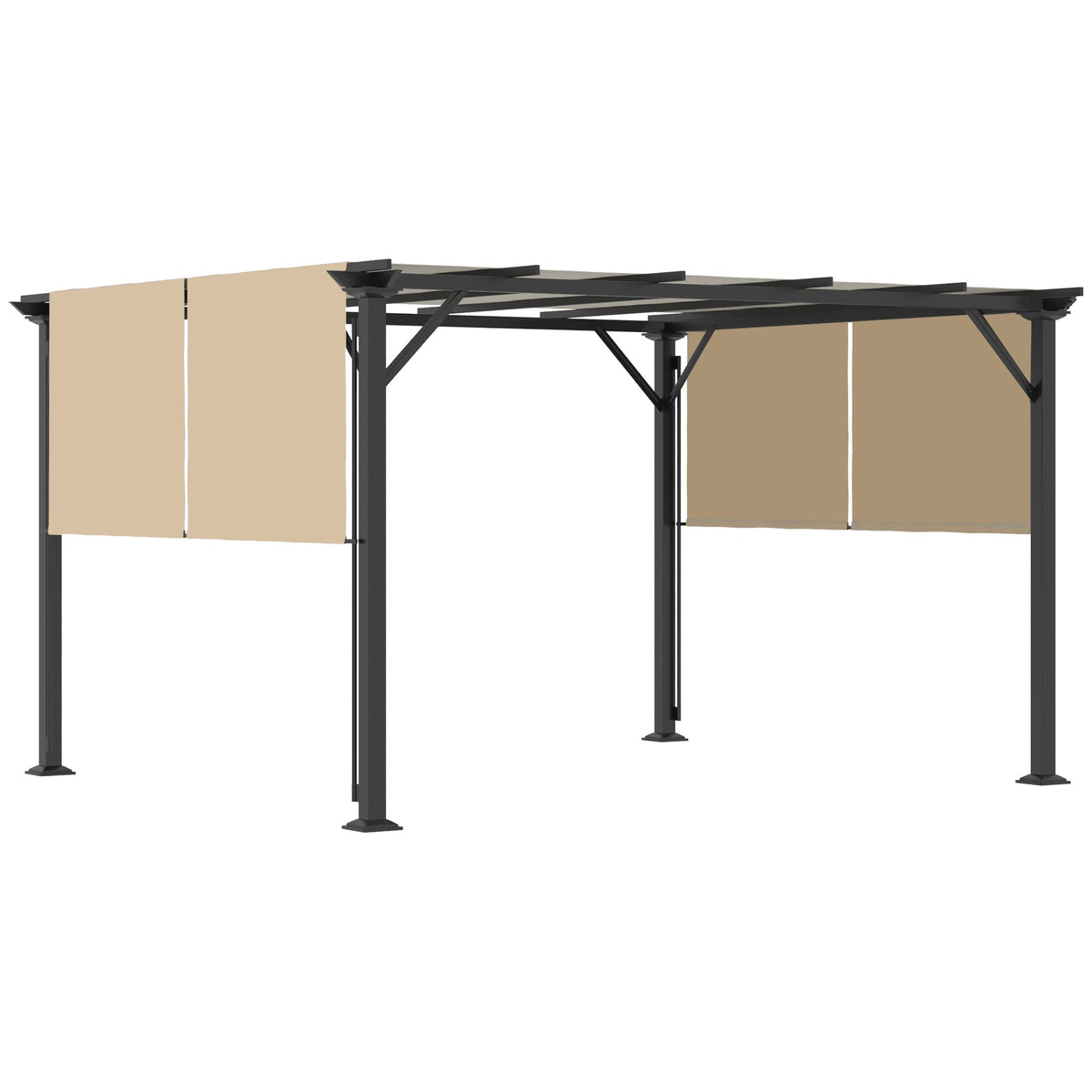 Outsunny 12' x 10' Retractable Pergola Canopy, Sun Shade, Unique Design, Metal Shelter, Beige - 84C-242V01