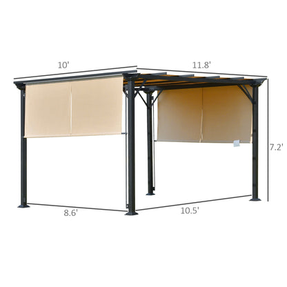 Outsunny 12' x 10' Retractable Pergola Canopy, Sun Shade, Unique Design, Metal Shelter, Beige - 84C-242V01