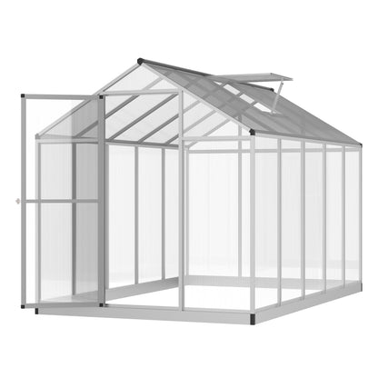 Outsunny 10' x 6' Polycarbonate Greenhouse with Rain Gutter and Roof Vent, Aluminum Frame, Silver - 845-243V02