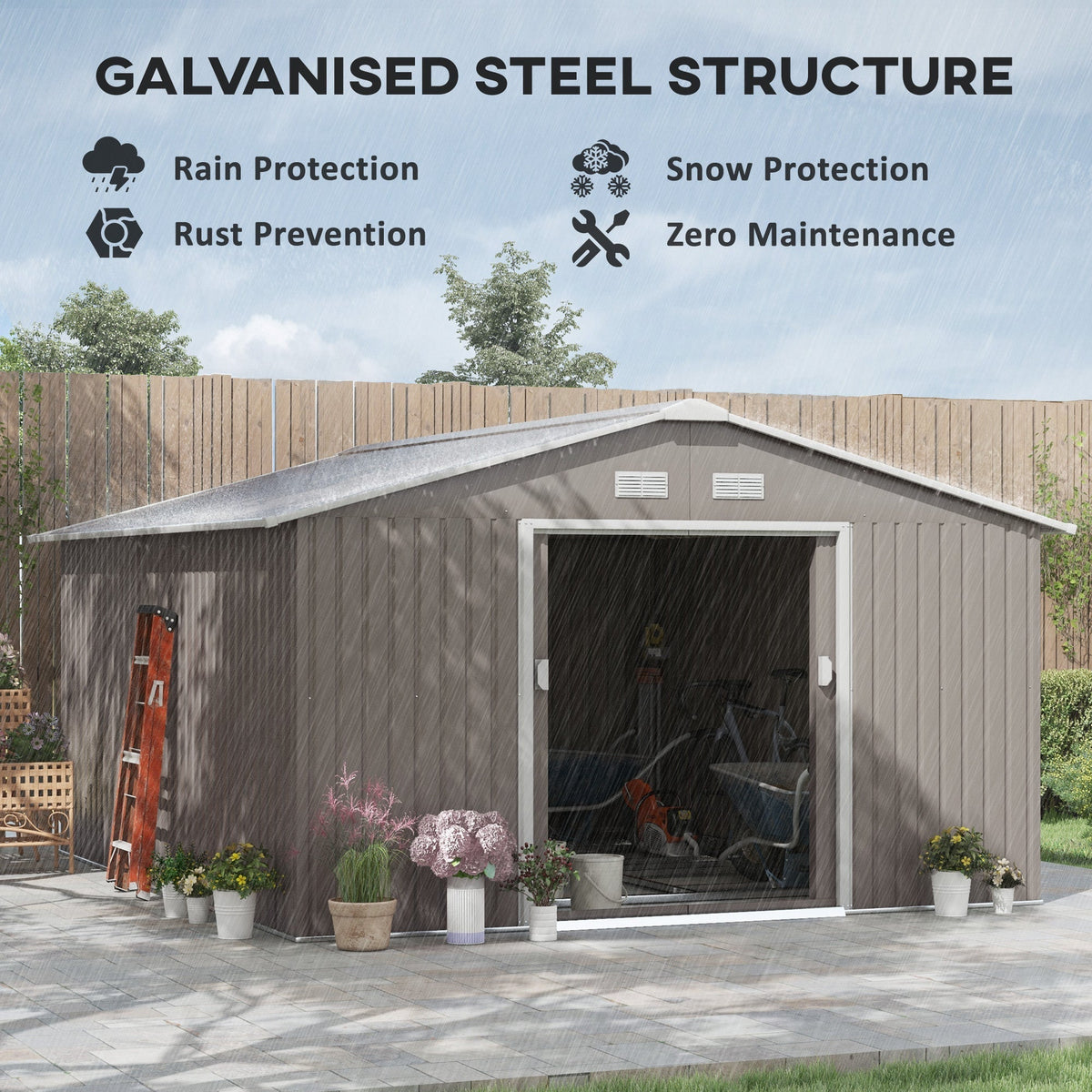 Outsunny EverBase 11' x 13' Outdoor Storage Shed with Double Lockable Door & Air Vents, Light Gray - 845-031V01LG