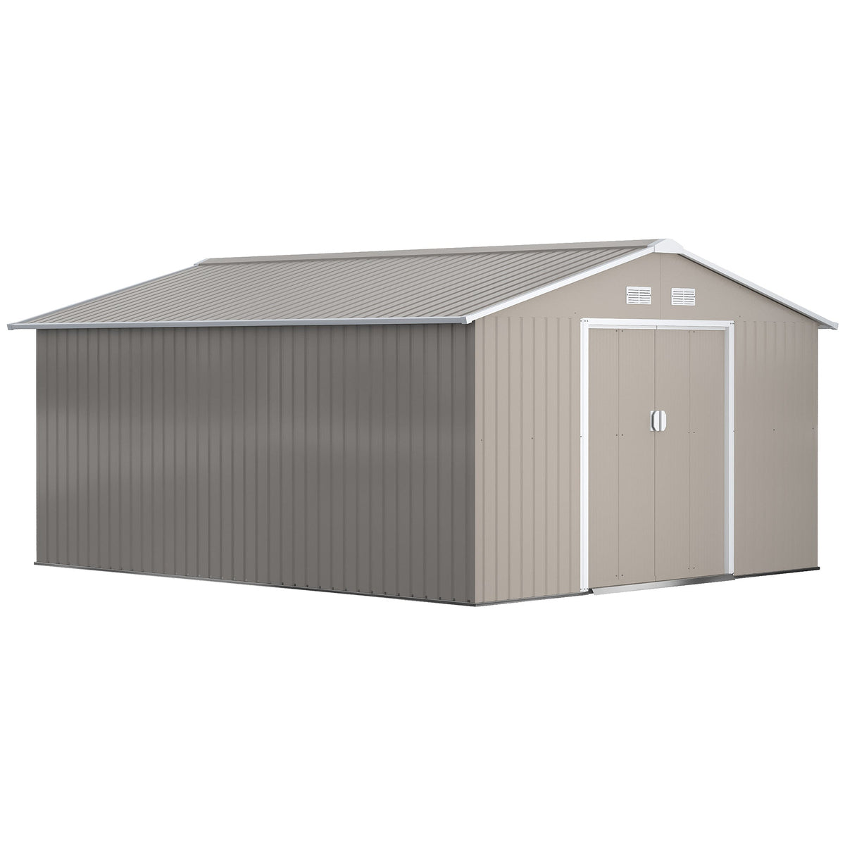 Outsunny EverBase 11' x 13' Outdoor Storage Shed with Double Lockable Door & Air Vents, Light Gray - 845-031V01LG