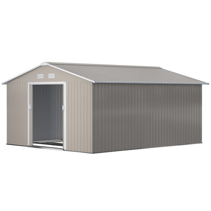 Outsunny EverBase 11' x 13' Outdoor Storage Shed with Double Lockable Door & Air Vents, Light Gray - 845-031V01LG