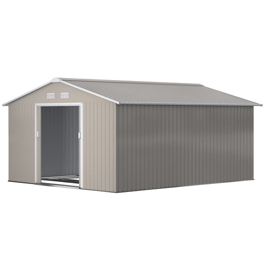 Outsunny EverBase 11' x 13' Outdoor Storage Shed with Double Lockable Door & Air Vents, Light Gray - 845-031V01LG