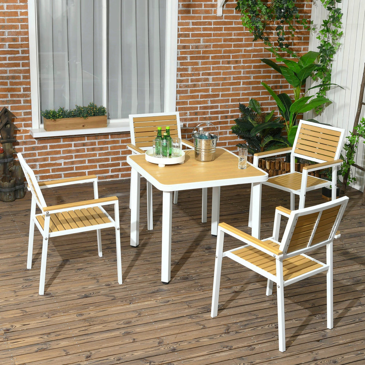 Outsunny 5 Piece Aluminum Frame Patio Dining Set for 4 with Umbrella Hole, Yellow - 84G-348V00YL