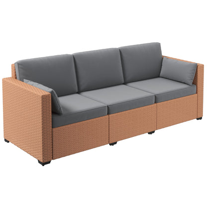 Outsunny 3-Seater PE Wicker Deep Seating Sofa with Removable Cushions, Sand - 860-308V00SD
