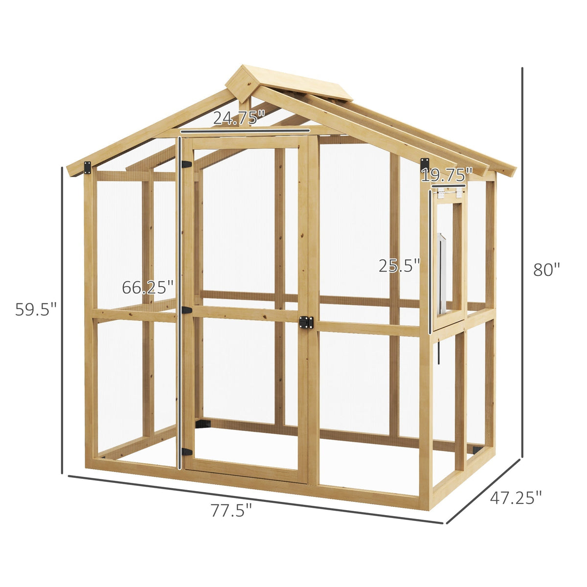 Outsunny 6.5' x 4' x 6.7' Outdoor Greenhouse with Wood Frame, Automatic Temperature Window and Lockable Door - 84H-020V00ND