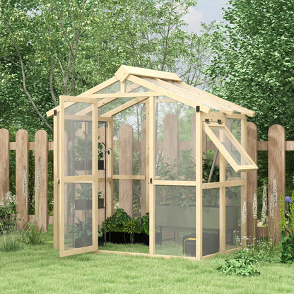 Outsunny 6.5' x 4' x 6.7' Outdoor Greenhouse with Wood Frame, Automatic Temperature Window and Lockable Door - 84H-020V00ND