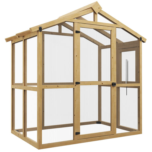 Outsunny 6.5' x 4' x 6.7' Outdoor Greenhouse with Wood Frame, Automatic Temperature Window and Lockable Door - 84H-020V00ND