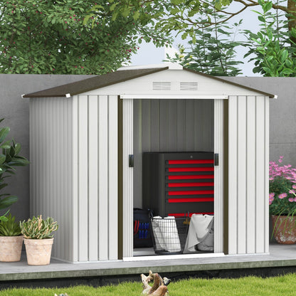 Outsunny EverBase 7' x 4' Outdoor Storage Shed with Foundation Kit, Double Lockable Door & Air Vents, White - 845-030WT